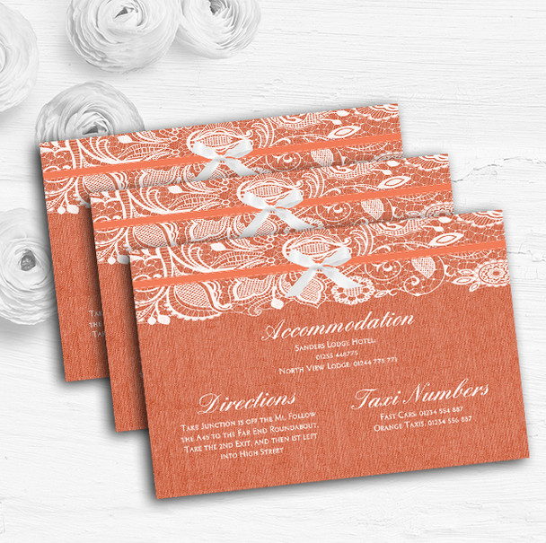 Vintage Coral Burlap & Lace Personalised Wedding Guest Information Cards