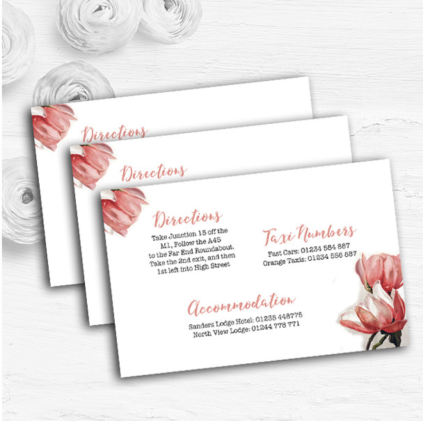 Watercolour Coral Magnolias Personalised Wedding Guest Information Cards