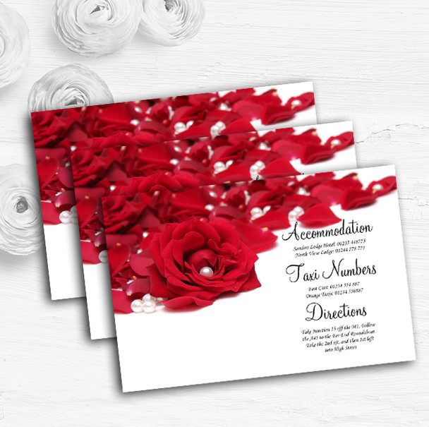 White Pearl Red Rose Petals Personalised Wedding Guest Information Cards