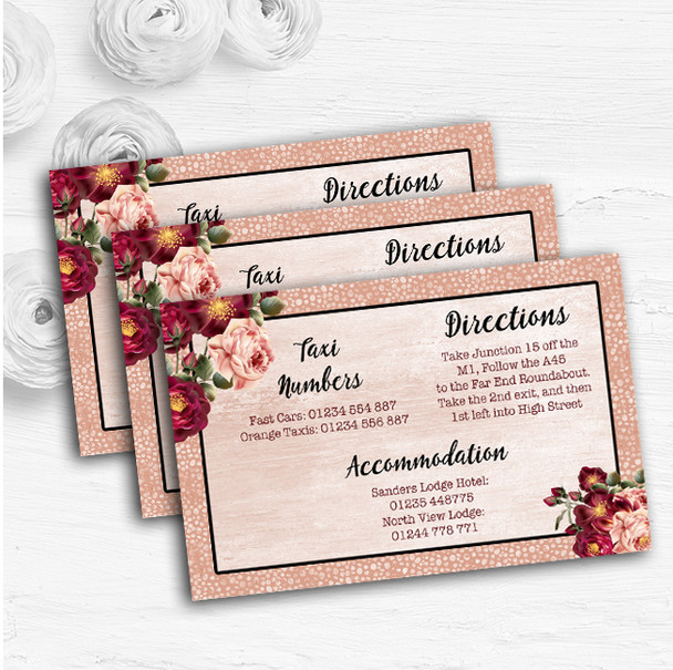 Coral Blush & Deep Red Watercolour Rose Wedding Guest Information Cards