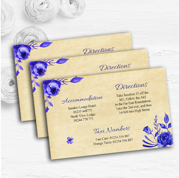 Vintage Blue & White Watercolour Floral Wedding Guest Information Cards