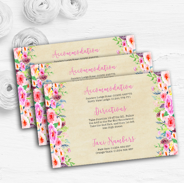 Vintage Pink Spring Flowers Watercolour Wedding Guest Information Cards