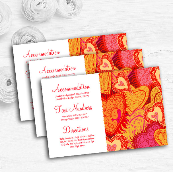 Orange Red And Pink Hearts Personalised Wedding Guest Information Cards