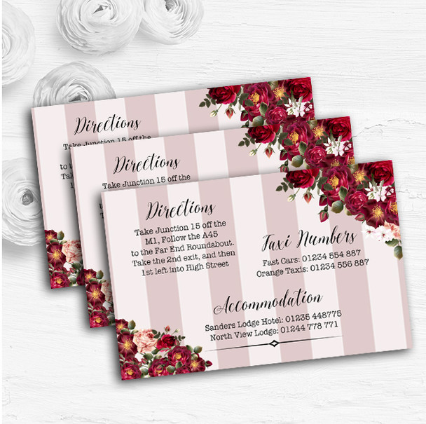 Red Rose & Stripes Vintage Personalised Wedding Guest Information Cards