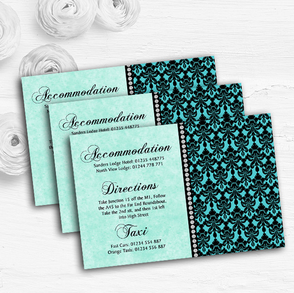 Turquoise Damask & Diamond Personalised Wedding Guest Information Cards