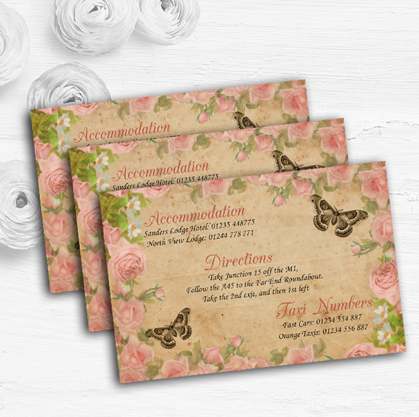 Pink Rose Vintage Shabby Chic Postcard Wedding Guest Information Cards