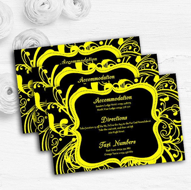 Black & Yellow Swirl Deco Personalised Wedding Guest Information Cards
