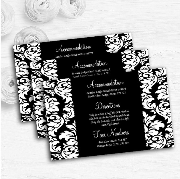 Floral Black White Damask Personalised Wedding Guest Information Cards