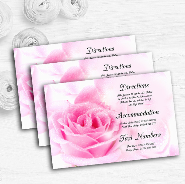 Pastel Pale Wet Pink Rose Personalised Wedding Guest Information Cards