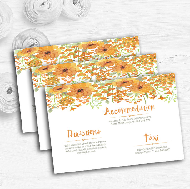 Watercolour Floral Orange Personalised Wedding Guest Information Cards