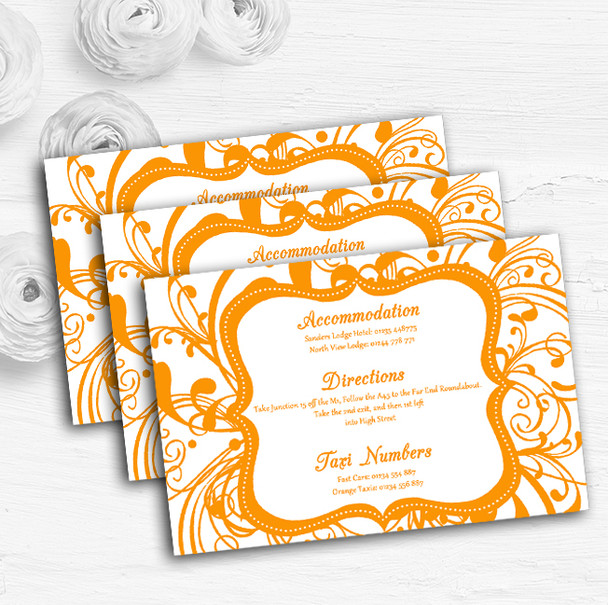 White & Orange Swirl Deco Personalised Wedding Guest Information Cards