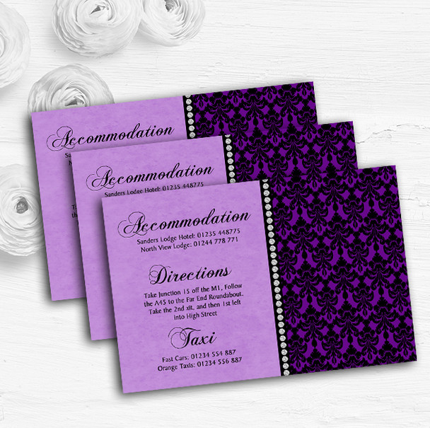Cadbury Purple Black Damask & Diamond Wedding Guest Information Cards