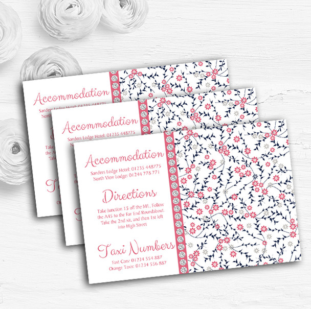 Dusty Coral Pink And Navy Blue Floral Wedding Guest Information Cards