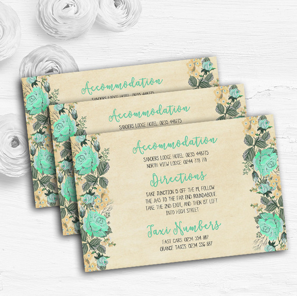 Vintage Mint Green & Gold Watercolour Wedding Guest Information Cards