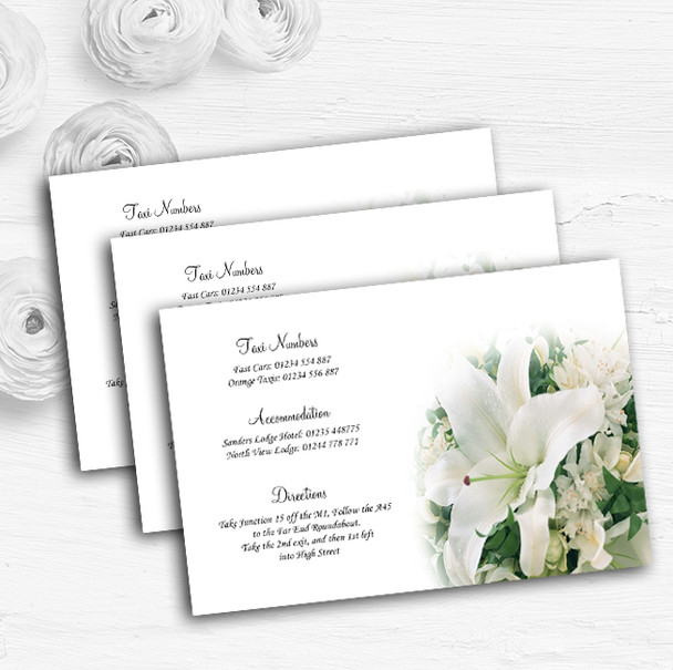 Classy White Lily Pretty Personalised Wedding Guest Information Cards