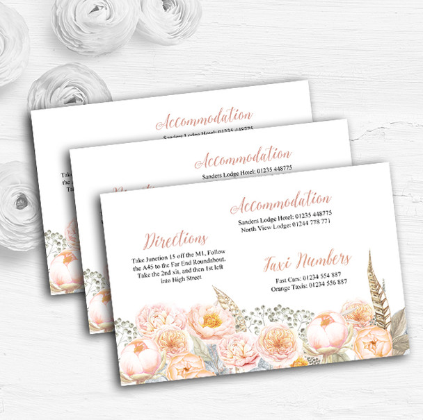 Coral Pink Peach Peonies Personalised Wedding Guest Information Cards