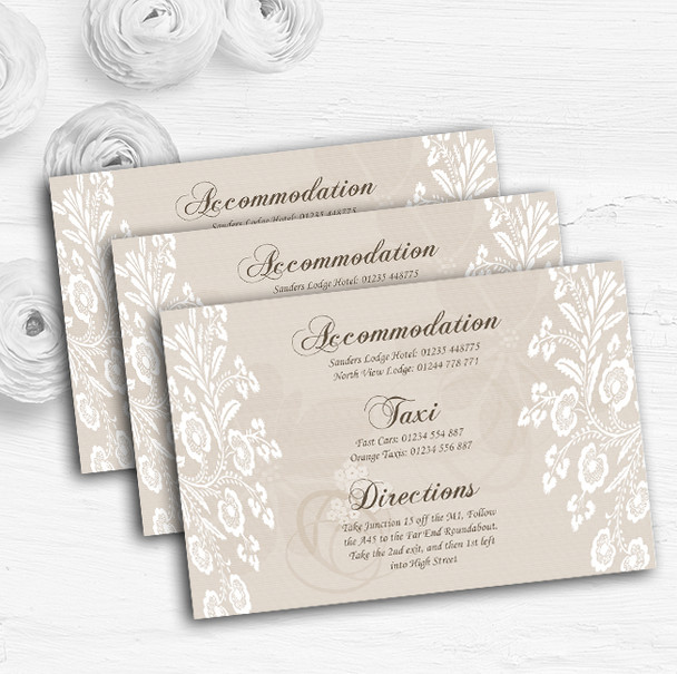 Vintage Lace Beige Chic Personalised Wedding Guest Information Cards