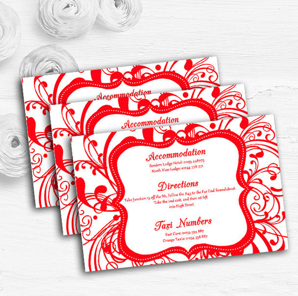 White and Red Swirl Deco Personalised Wedding Guest Information Cards