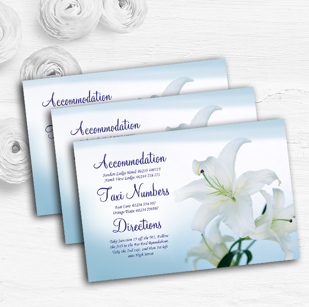 White Blue Lily Flower Personalised Wedding Guest Information Cards