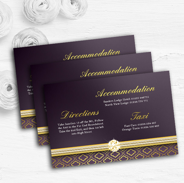 Purple Satin And Gold Personalised Wedding Guest Information Cards