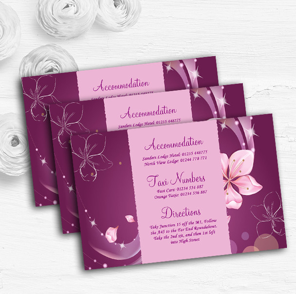 Purple Pink Flowers Personalised Wedding Guest Information Cards