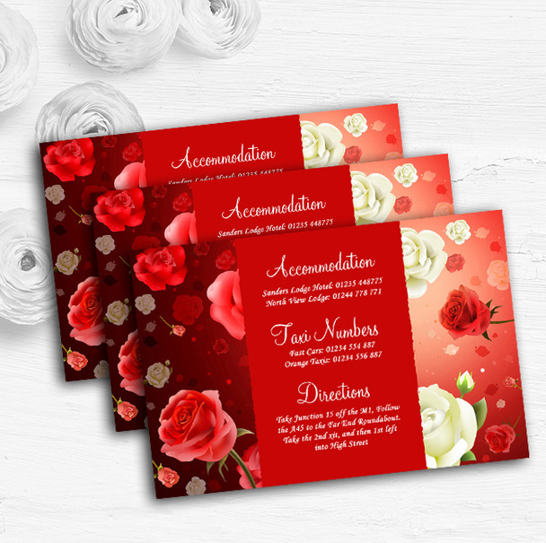 Red And White Roses Personalised Wedding Guest Information Cards