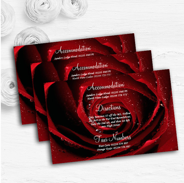 Deep Red Wet Rose Personalised Wedding Guest Information Cards