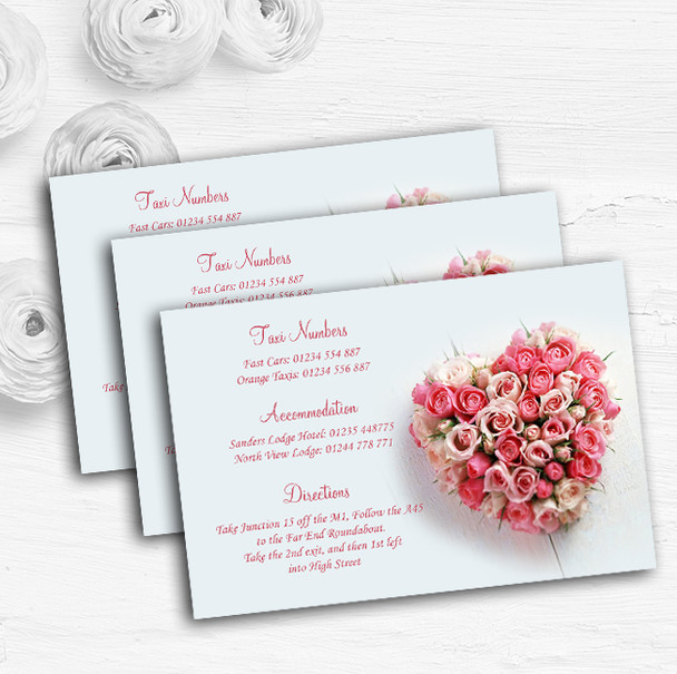 Pink Heart Roses Personalised Wedding Guest Information Cards