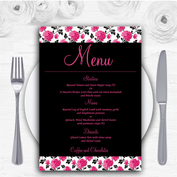 Beautiful Pink Black And White Floral Vintage Personalised Wedding Menu Cards