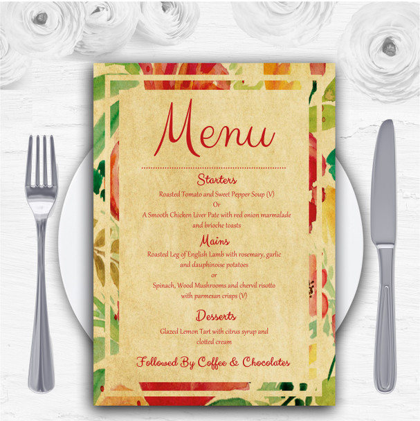 Vintage Pink Yellow Flowers Postcard Style Personalised Wedding Menu Cards