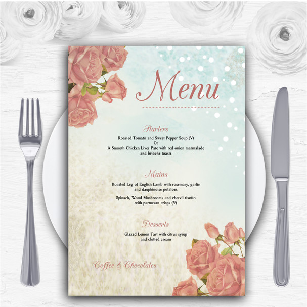 Shabby Chic Vintage Floral Classic Light Personalised Wedding Menu Cards