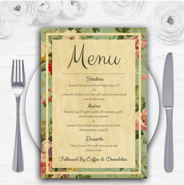 Vintage Shabby Chic Postcard Style Personalised Wedding Menu Cards