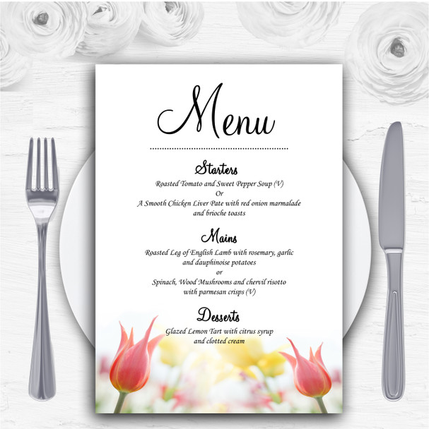 Dainty Pink And Yellow Floral Personalised Wedding Menu Cards