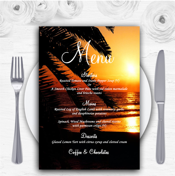 Gorgeous Florida Sunset Beach Personalised Wedding Menu Cards