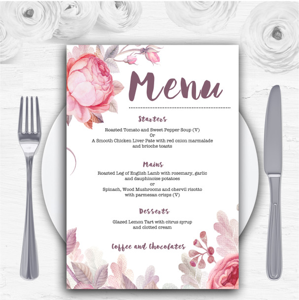 Beautiful Watercolour Floral Personalised Wedding Menu Cards