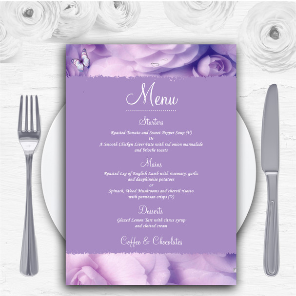 Lilac Lavender Butterfly Personalised Wedding Menu Cards