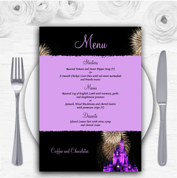 Disney Castle Fireworks Personalised Wedding Menu Cards