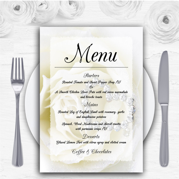 Cream Ivory Rose Heart Personalised Wedding Menu Cards