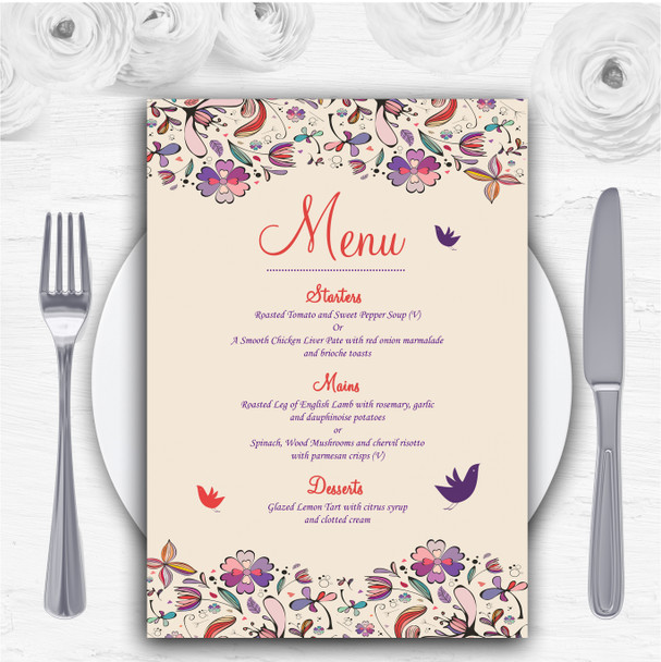 Purple Cream Pretty Personalised Wedding Menu Cards