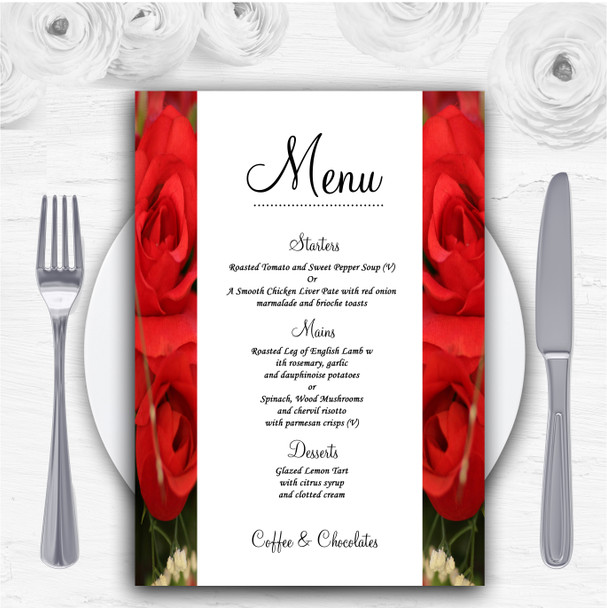 Romantic Red Roses Personalised Wedding Menu Cards