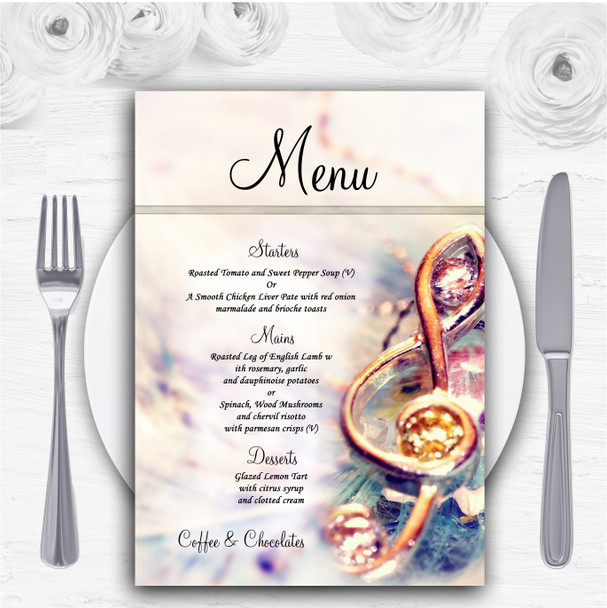 Music Treble Clef Personalised Wedding Menu Cards