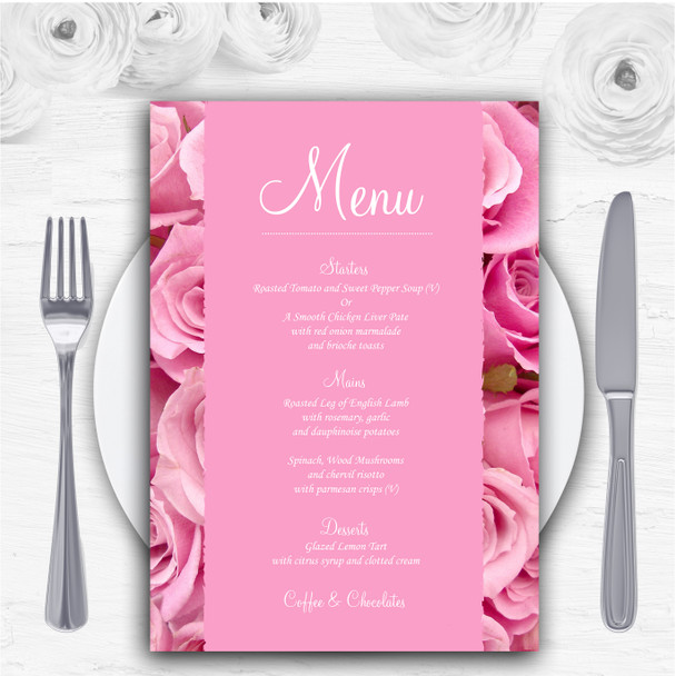 Pretty Pink Roses Personalised Wedding Menu Cards