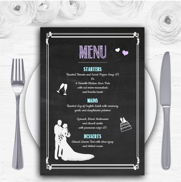 Chalkboard Lilac Personalised Wedding Menu Cards