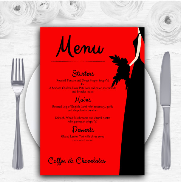 Red Black Bride Personalised Wedding Menu Cards