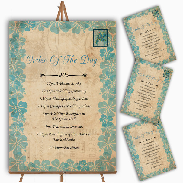 Shabby Chic Vintage Postcard Rustic Turquoise Wedding Order Of The Day Cards