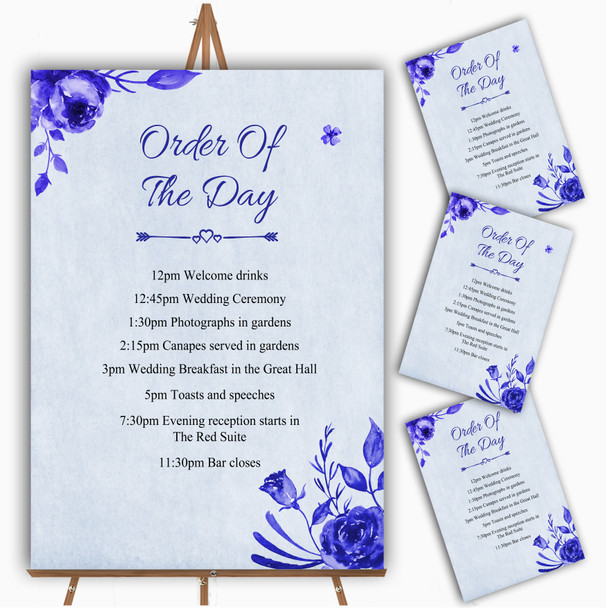 Pale Blue & White Watercolour Floral Personalised Wedding Order Of The Day Cards