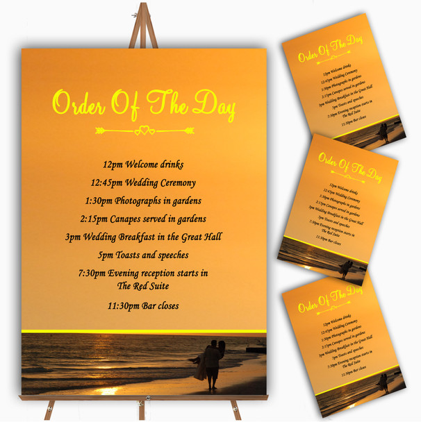 Romantic Beach Groom and Bride Personalised Wedding Order Of The Day Cards and Signs