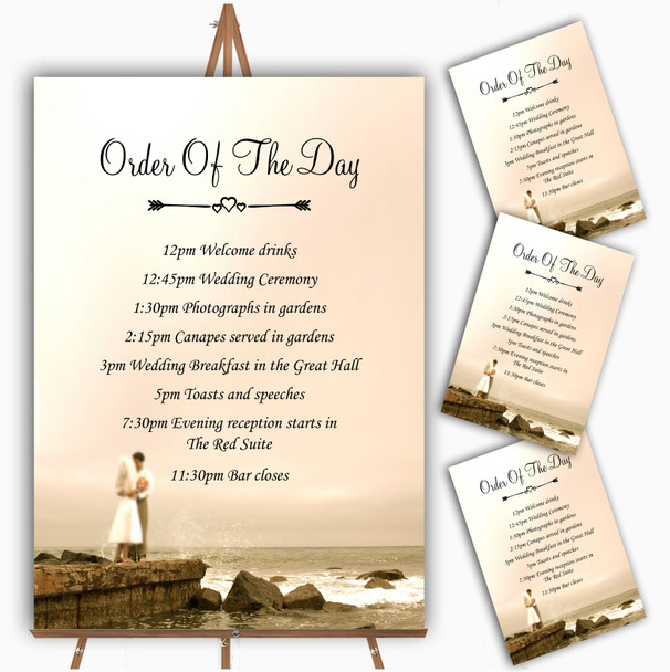 Romantic Couple On The Beach Personalised Wedding Order Of The Day Cards & Signs