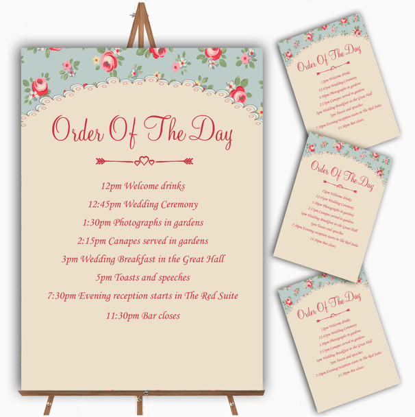 Floral Shabby Chic Inspired Vintage Personalised Wedding Order Of The Day Cards