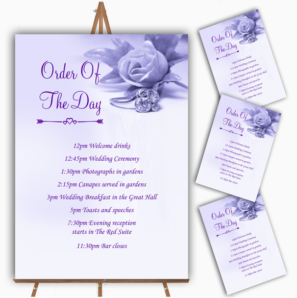 Lilac And Purple Rose Ring Personalised Wedding Order Of The Day Cards & Signs